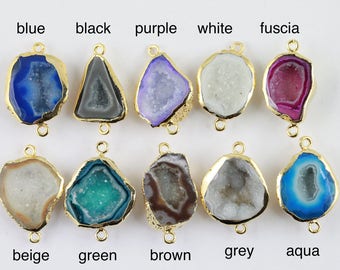 Wholesale Druzy Link Connector Tiny Sparkly Horse Eye Agate Druzy Geode Connector Pendant Gold Plated Natural Stone Drusy Jewelry Supplies