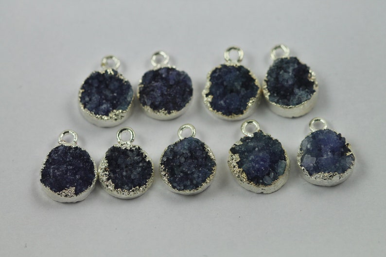 Blue round Druzy Silver Edged Natural Gem Stone Pendant