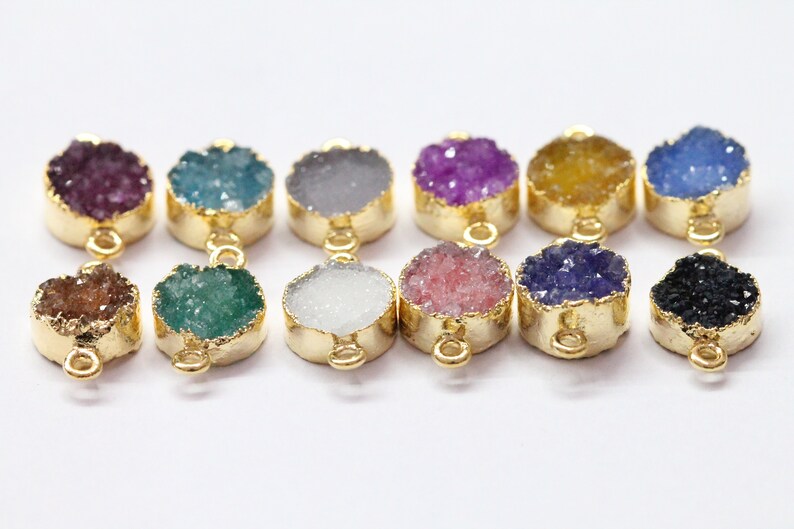 10 mm Round Druzy Black Gold Edged Connector Natural Gem Stone Etsy