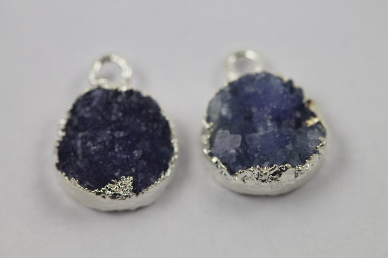 Blue round Druzy Silver Edged Natural Gem Stone Pendant