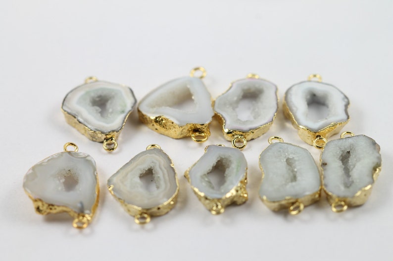 White 25 30 Mm Connector Natural Agate Stone Geodes Gold - Etsy