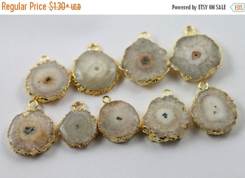 Beige 10-20 mm Pendant Natural Solar Quartz stone Geodes Gold Edged
