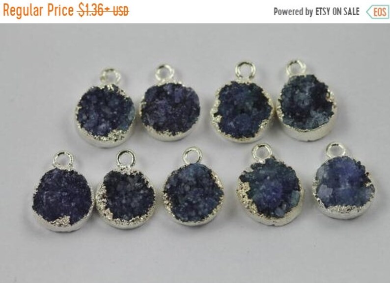 Blue round Druzy Silver Edged Natural Gem Stone Pendant