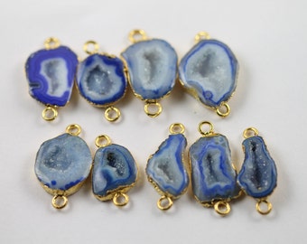 blue 10 - 20 mm  connector natural agate druzy geode slice stone gold edged