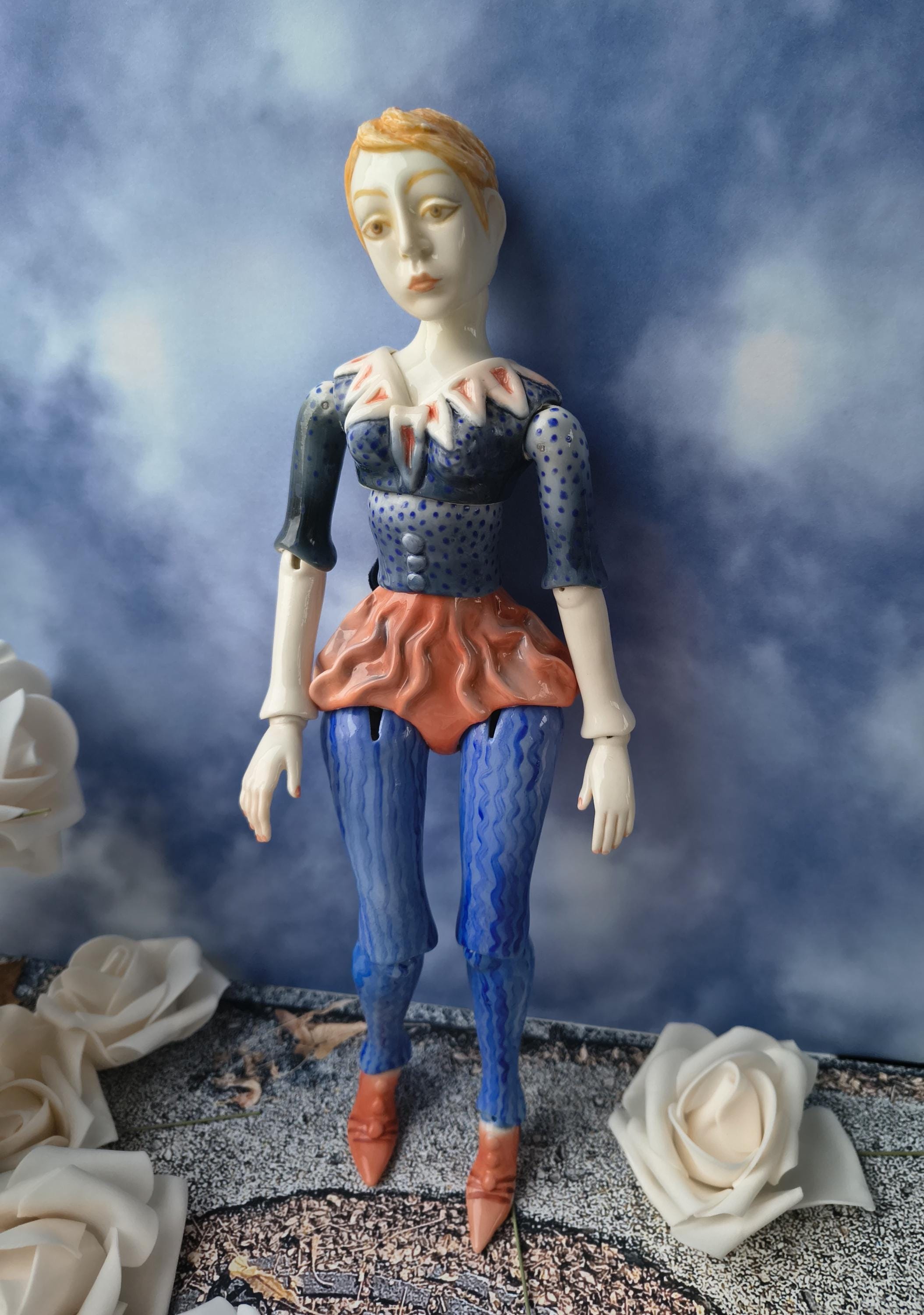 Porcelain Art Doll – Androgynous Poetic Marionette • Hand-sculpted 