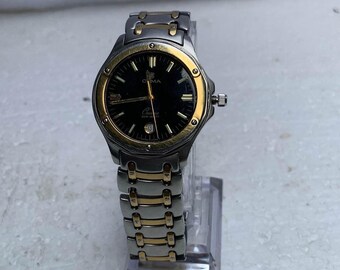 Cyma Oceana 18K GP Black Luminous Dial Swiss Quartz Men display picture 2
