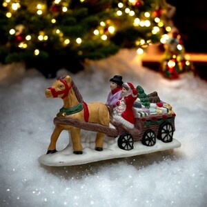 Winter Village Porcelain Carriage, Christmas Village Accessory from 1990s
