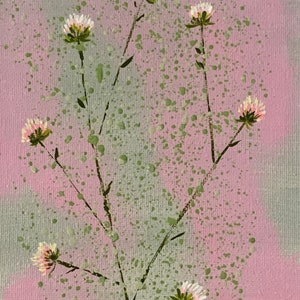 Pink Clover, Original Acrylic Painting,  5 x 7, Unframed, Artist Signed