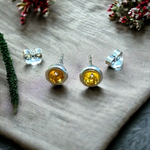 Sterling Silver 925 Women&#39;s Round Cognac Amber Stud Earrings