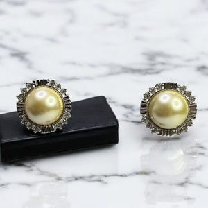 Vintage KJL Kenneth Lane Faux Pearl & Rhinestone Earrings
