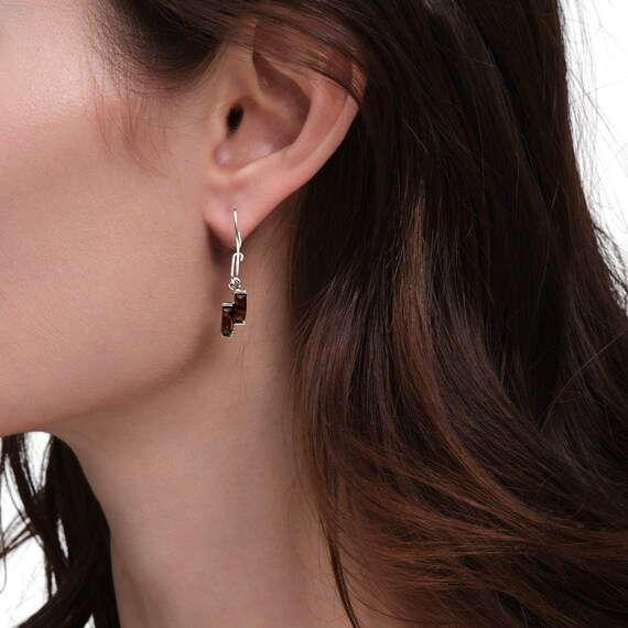 Cognac Amber Multi-Stone Drop Dangle Earrings In … - image 2