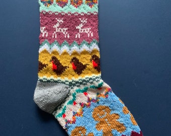 Hand Knitted hanging fairisle Christmas stockings