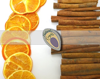 May include: Dried orange slices and cinnamon sticks arranged in a row on a white background. The text "Natural Crafts" is visible in the centre of the image.