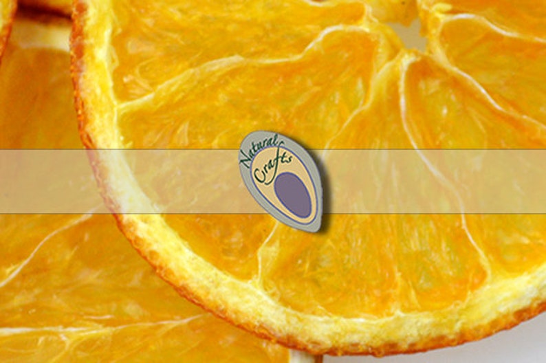 May include: Close-up of dried orange slices, a popular ingredient for crafting and decorating. The slices are a vibrant yellow-orange color and have a natural, rustic look. The image includes the text "Natural Crafts".