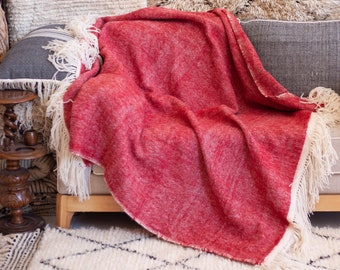 Soft Blanket  Fringed , Hand Woven  Wool Throw  made by berber Weavers , Handmade Sofa Couch Throw