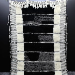 Prestigious Moroccan Plush Neutral Rug, Cream , Charcoal & Black Diamond Pattern. Beni Ourain Rug, Berber Carpet, Large Moroccan Rug.