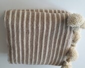 Moroccan Pom Pom blanket and throw, Bohemian blanket, Berber blanket, Wool blanket, Hand woven, Handmade blanket, Bed spread, Bed cover.