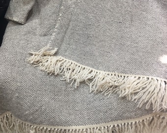 Natural Gray  Wool throw  , hand-loomed throw , Soft Wool throw, Throw with fringe.
