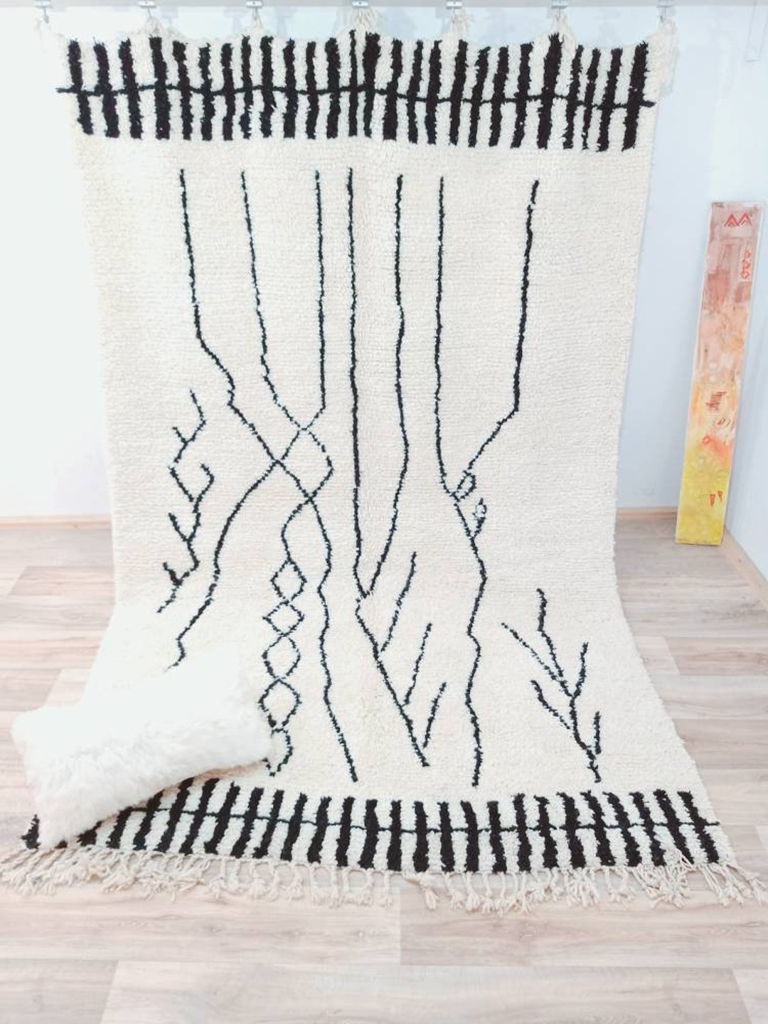 Authentic Moroccan Black Patterns Rug From Beni Ouarain Tribe. Bohemian ...
