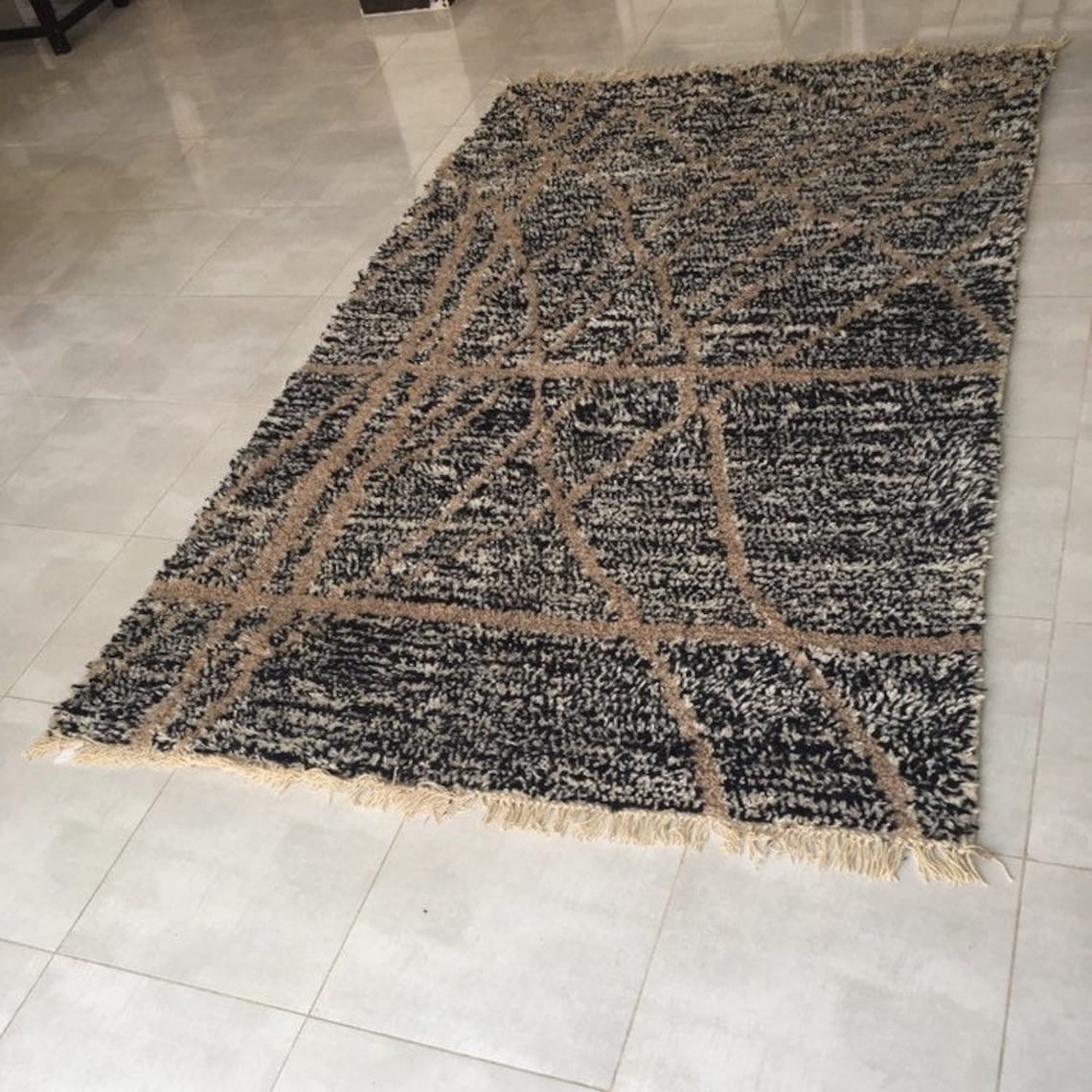 47x70 Inch Rug Authentic Moroccan Rug, Cream & Brown Diamond Pattern. Beni Ourain Rug ...