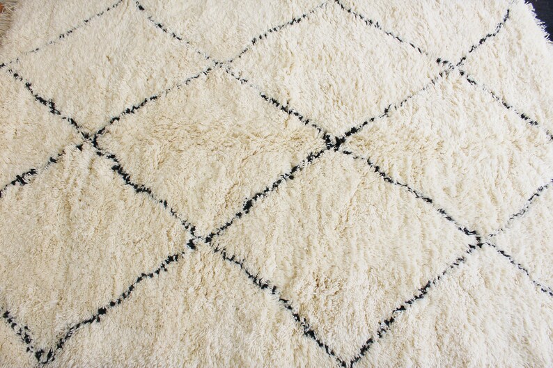 Authentic Moroccan Rug Cream & Black Diamond Patterns. Beni Etsy