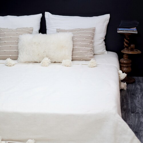 Moroccan Pom Pom Blanket and Throw Ivory White Bed Cover Etsy