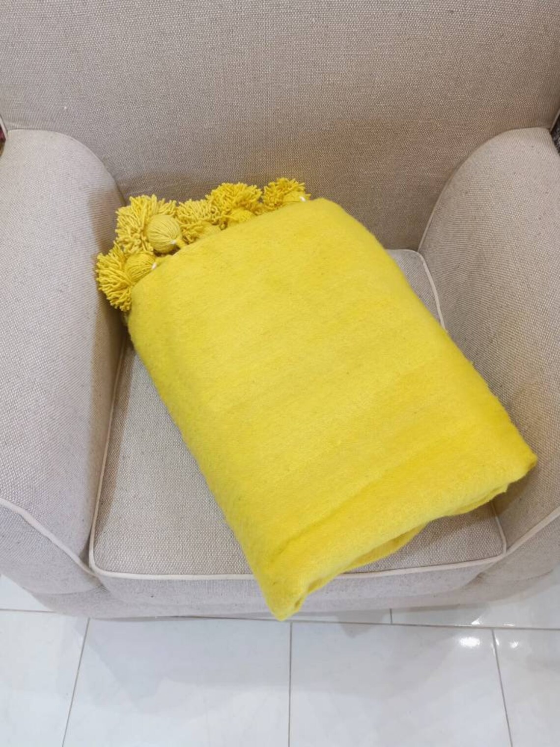 Wool Pom Pom Blankets Made by Berber Weavers Etsy