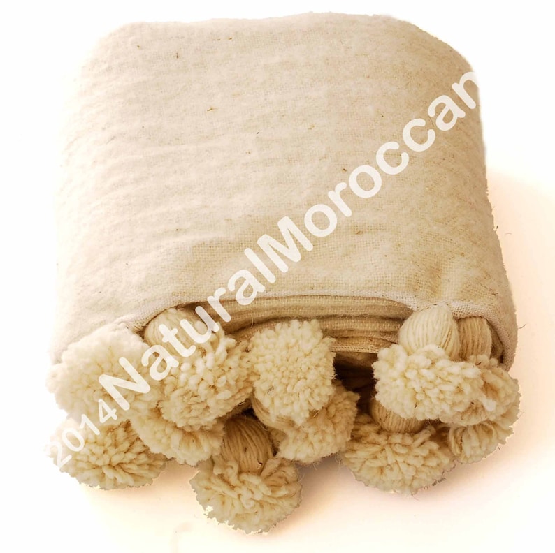 Ivory White Moroccan Pom Pom Throw Blanket With Tassels Etsy