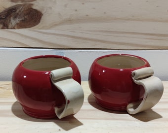 Red espresso coffee cup with handle