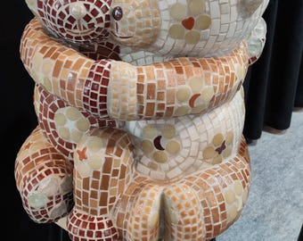 Mosaic teddy bear sculpture entwined - art mosaic - lovers