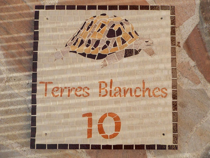 Plaque de Maison, Rue en Mosaïque Motif Tortue - sur Commande