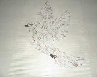 Large dove mosaic in white and brown gemstone glass paste
