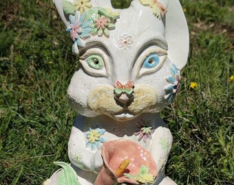 White earthenware rabbit-ceramic rabbit sculpture