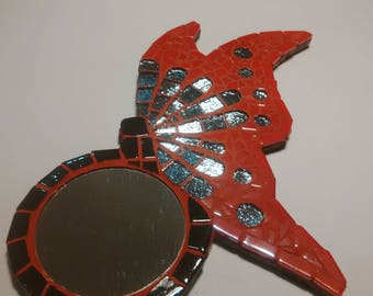 Red and silver butterfly mosaic mirror