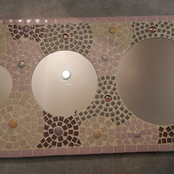 Miroir mosaïque  vertical rose gris et beige