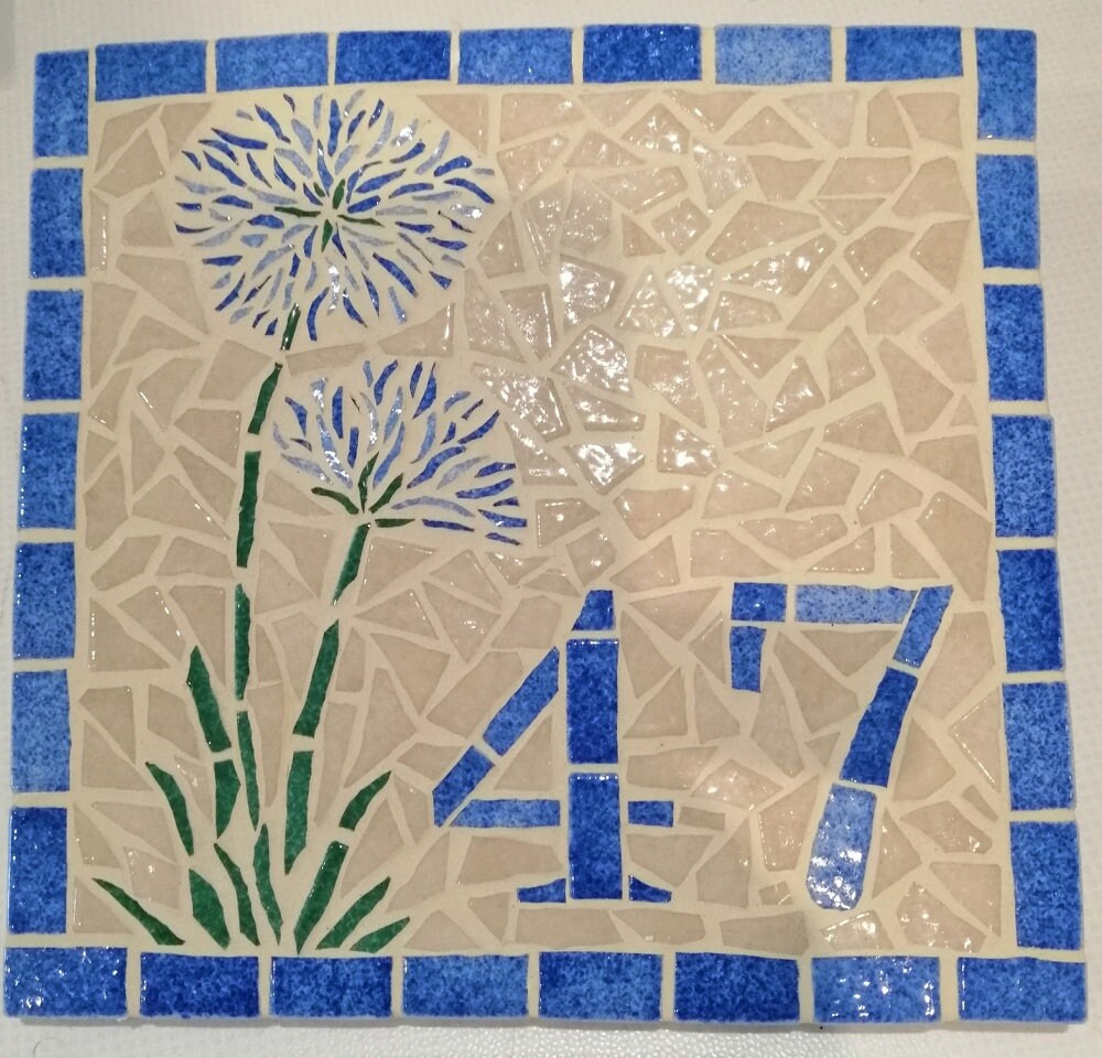 Plaque de Maison Agapanthes en Mosaique