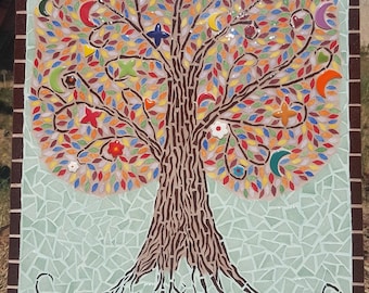 Tree of life mosaic - medium size 38x50 house plaque with first name on order
