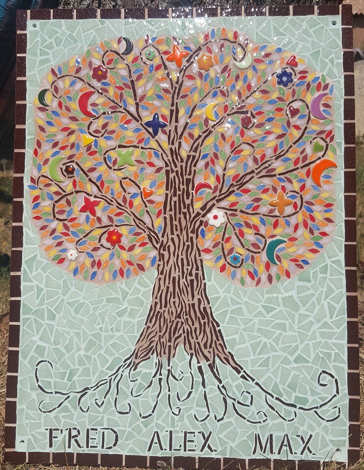 Arbre de Vie Mosaïque-Taille Moyenne 38x50 Plaque Maison avec Prénom sur Commande