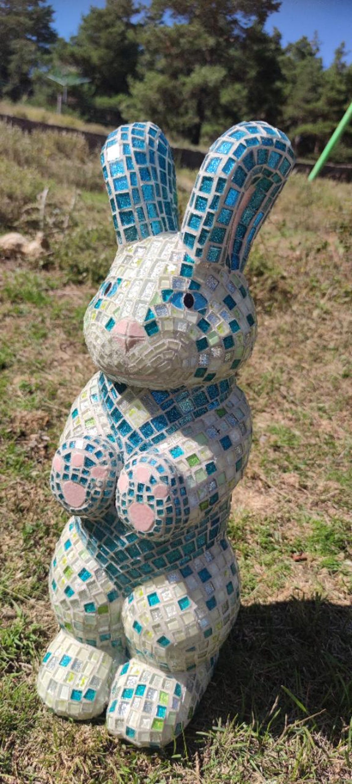 Tourquoise Rabbit Turquoise Blue Mosaic Rabbit - Outdoor Sculpture - Etsy