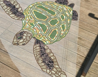 Mosaic sea turtle for swimming pool