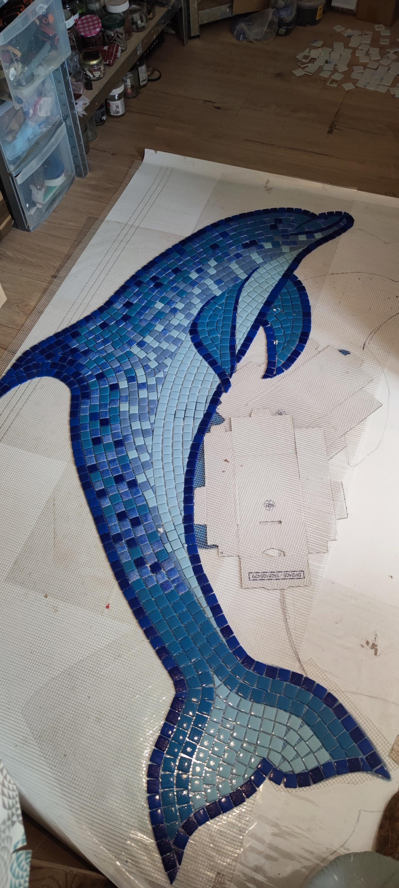 Dolphin mosaic glass enamel for swimming pool