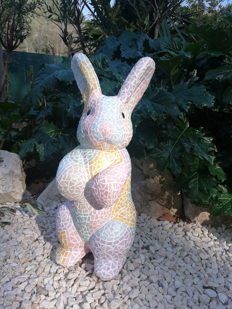 Lapin en Mosaïque Couleur Pastel Décoration Extérieur sur Commande