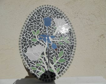 Miroir fantaisie mosaïque  forme ovale rose  gris,vert