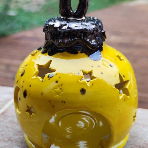 Photophore boule de noël céramique-boule de noël jaune-bougie noel