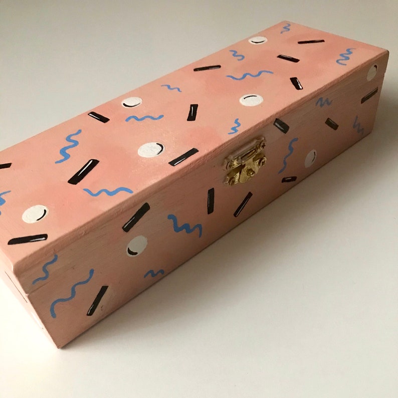 Retro hand painted rectangle wooden box