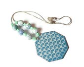 Necklace Japan blue enameled copper necklace white Asian jade