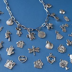 Custom Silver Charm Necklace, Choose Your Charms,  Create Your Own Custom Charm Jewelry