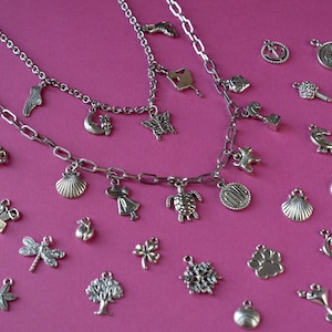 Personalized Silver Charm Necklace, Choose Your Charms,  Create Your Own Custom Charm Jewelry, Design Your Own Charm Necklace