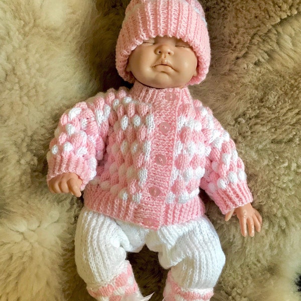 Baby Bubbles coat, hats, pants and boots set pdf digital knitting pattern