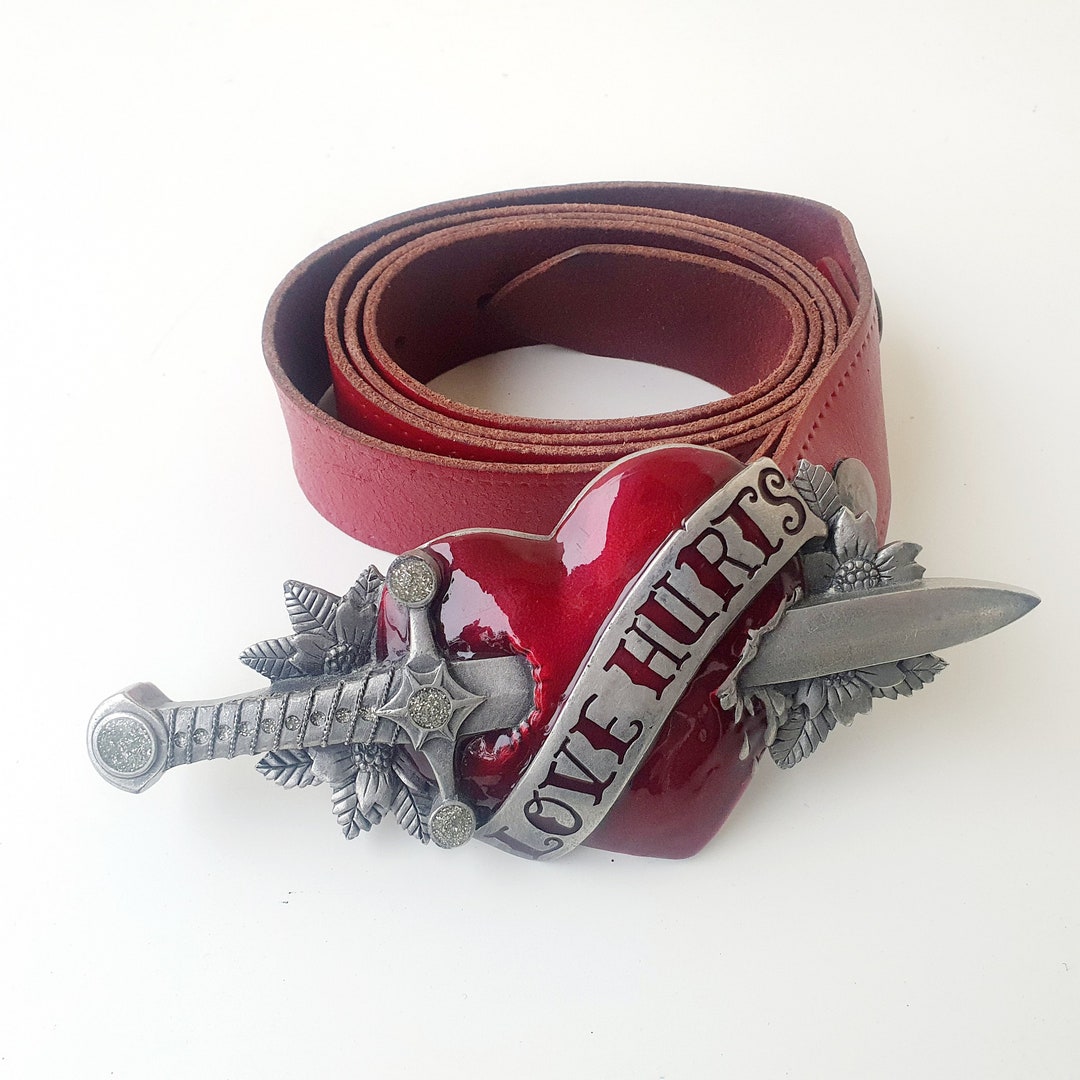 Massive Belt Buckle LOVE Hurts HERZ Buckle Heart With Belt Rockabilly